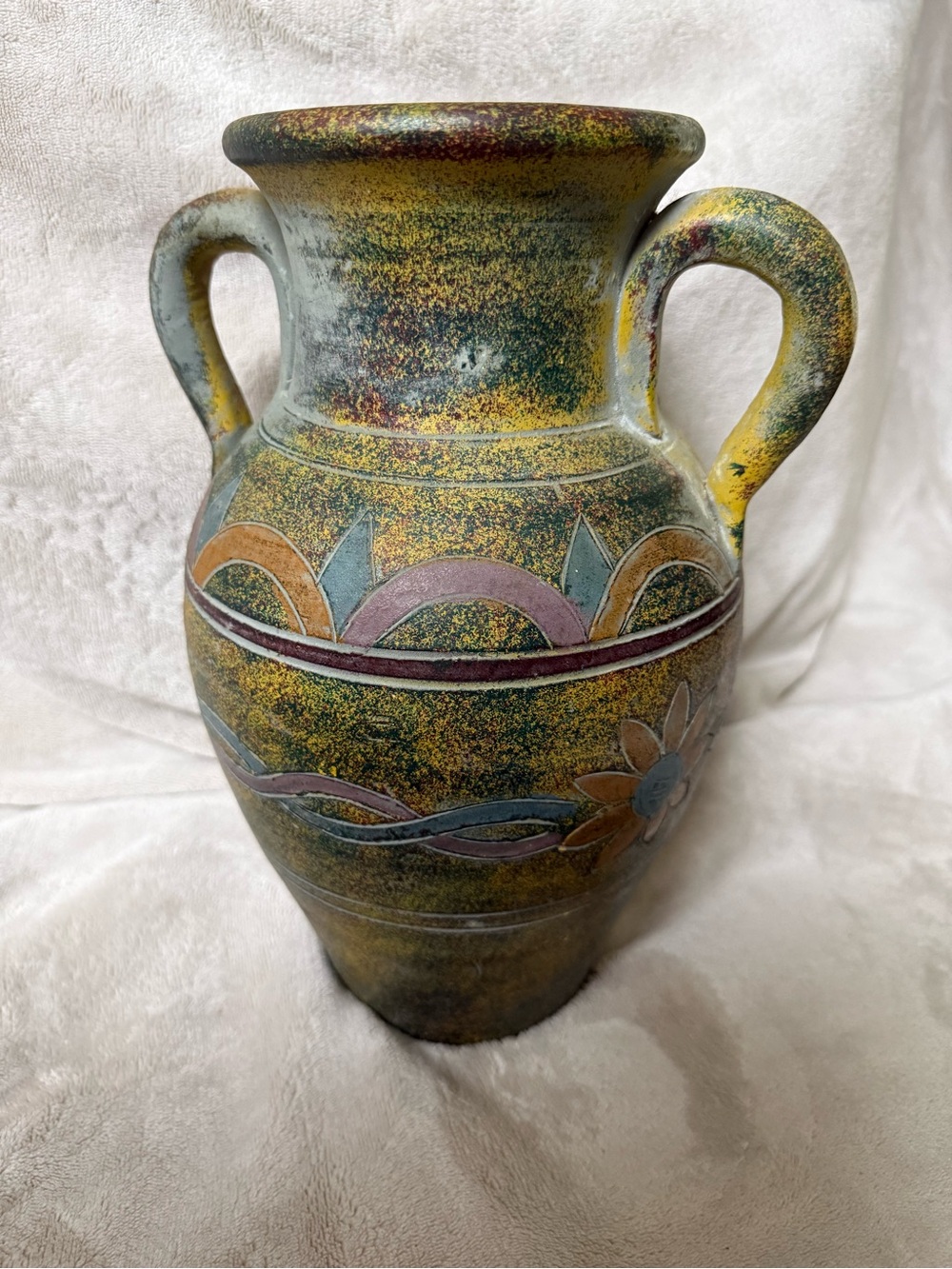 Handcrafted Yellow Multicolor Ceramic Vase with Handles